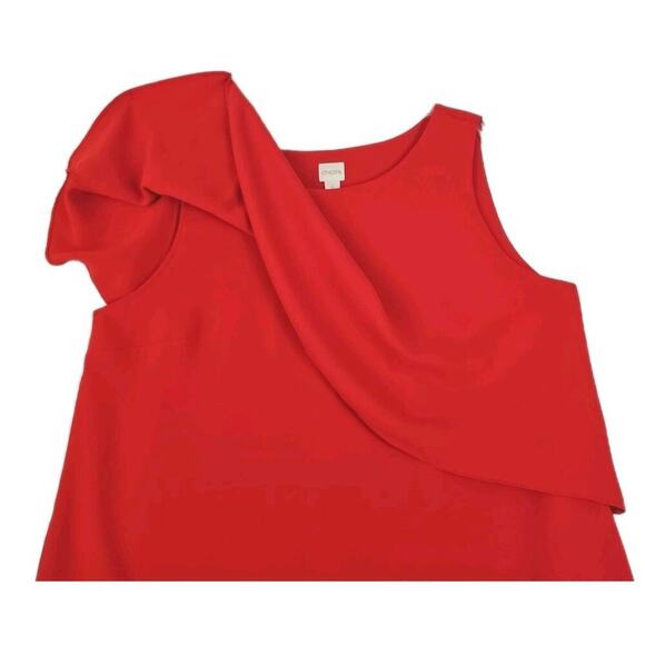 Chico's~Woman Size 4(1XL)~Coral Red Top Asymmetrical Sleeve Blouse Evening-Party - Picture 9 of 13